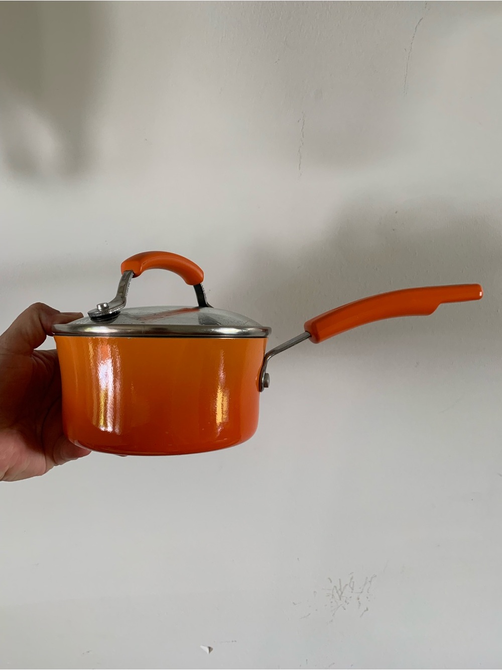 Rachael Ray Orange Enamel Saucepan with Lid - Bright Orange